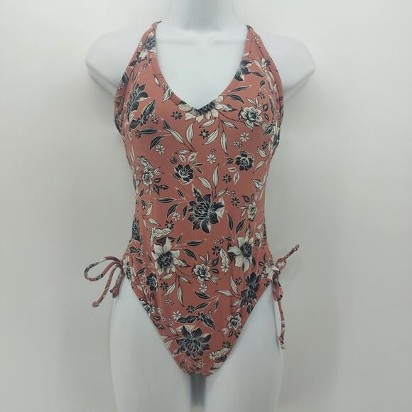 Kona Sol Women's Swimsuit Halter Top Floral Mauve Black Sz S - Picture 4 of 9